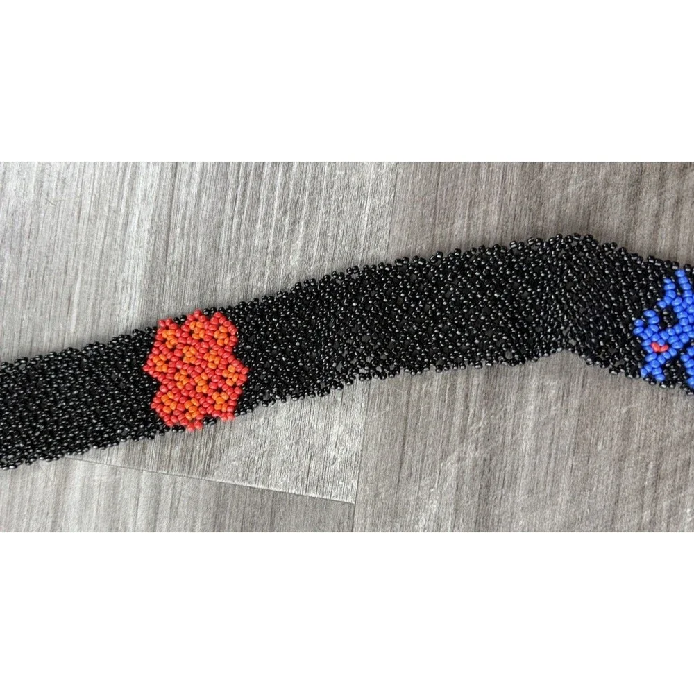 Womens Black Beaded Belt Size M Buckle Hippie Boho Indie